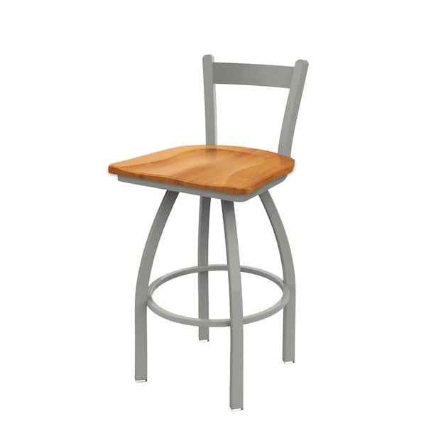 25" Low Back Swivel Counter Stool, Nickel Finish, Med Maple Seat
